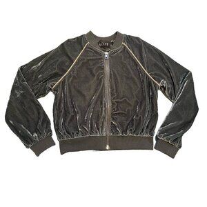 Rehab Velvet Bomber Jacket Women's Sz S Blue/Grey Long Sleeve Full Zip Retro Y2K